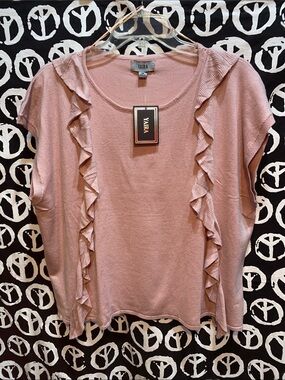 NWT Yaira Dusty Rose Boxy Ruffle  Sleeveless Sweater Top SZ M